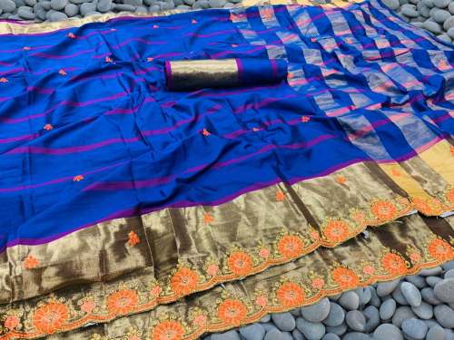 Ladies Embroidery work Cotton Silk Saree PTK-489