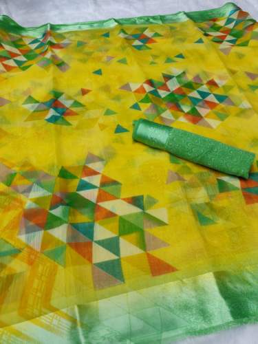 Ladies Printed Linen with satin Border Saree