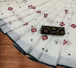 Mirror Work Linen Saree 