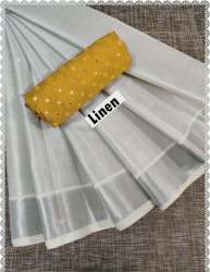 Plain Linen Saree With Mirror Work saree
