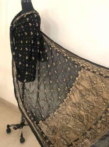Chanderi Silk Banarsi Aari Zari Mukaish Dupatta -