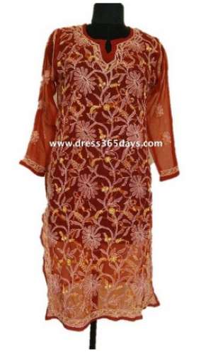  Georgette Kurti with White and Yellow Embroidery by Dress365 Days
