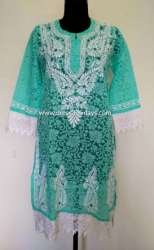 Green Brasso Chikankari Kurti with Lace