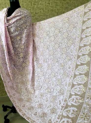 Light Pink Lucknowi Chikankari Dupatta 