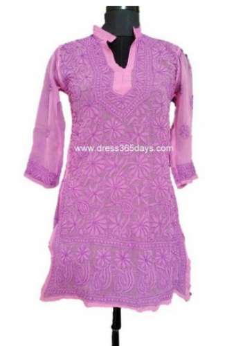 Purple Faux Georgette Chikan Kurti by Dress365 Days