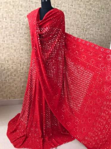 Red Lucknowi Chikankari Ring Mukaish Lehenga Set by Dress365 Days