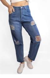 Blue Distressed Boyfriend Jeans Women