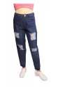 Dark Blue Distressed Boyfriend Jeans Women thumb 2