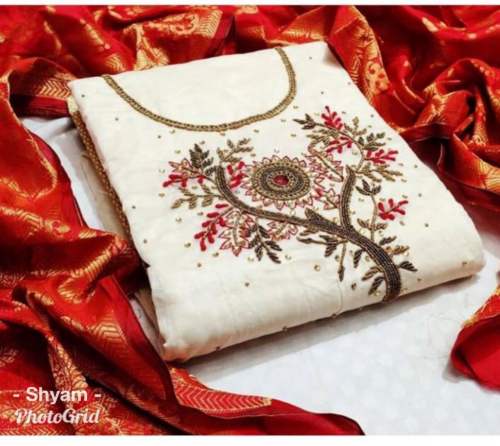 Chanderi with hand work dress material
