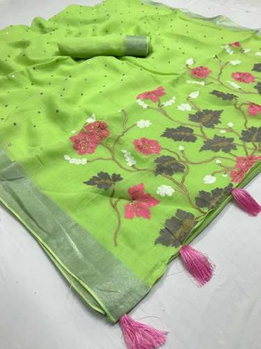 Linen With Embroidery Work saree