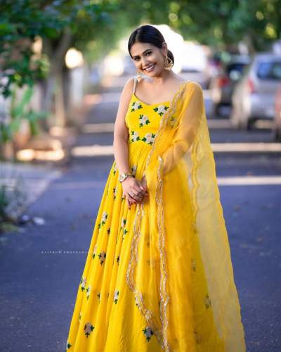 Sakeera Gown_Yellow by omkara fashion