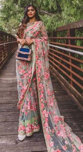 Heavy Net With Embroidery Work Saree