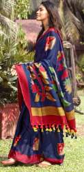 Printed Blue Khadi Silk Saree