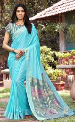 Printed Khadi Sky Blue Silk Saree