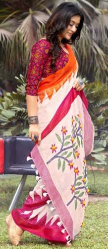 Printed White Khadi Silk Saree
