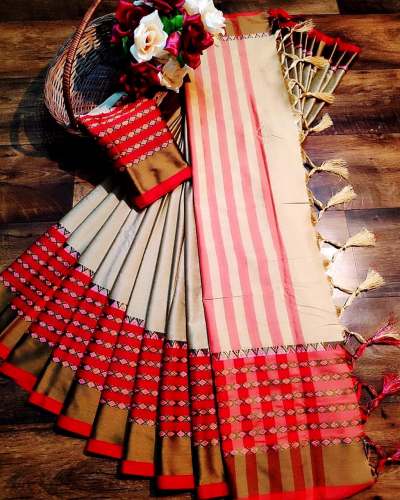 Cotton silk saree with strip pallu