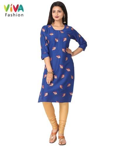 Ladies Hand Block Gold Print Kurti by Viva Fashion