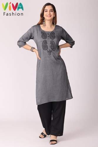 Ladies Rayon Embroidery Work Kurti by Viva fashion by Viva Fashion