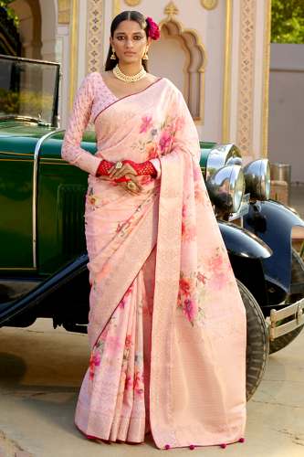 Pink Floral Saree by Parish Fashions