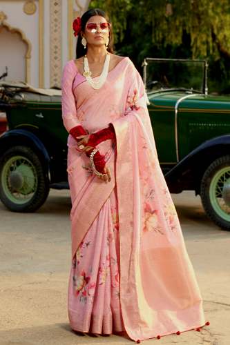 Pink Floral Silk Saree by Parish Fashions