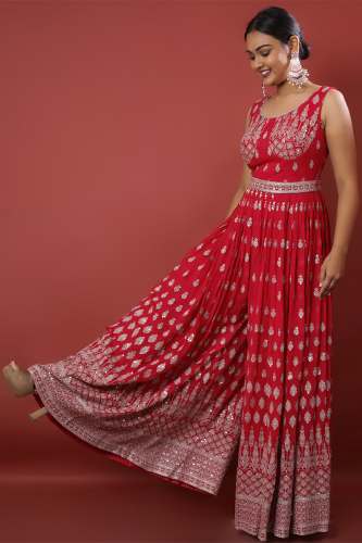 Red Sequins Palazzo Suit by Parish Fashions
