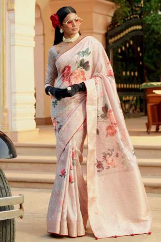 Soft Pink Floral Saree by Parish Fashions