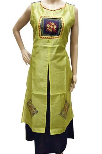 Beautiful Pista Embroidered Front Slit Kurti  by Ajmahi Exports