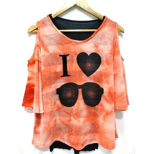 Crepe Printed Cold Shoulder Top 
