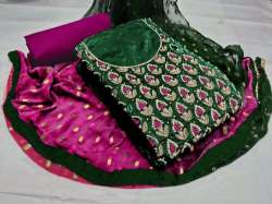 Fancy Chanderi Dress Material with Embroidery Work