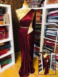 Party Wear Plain Satin Silk Saree