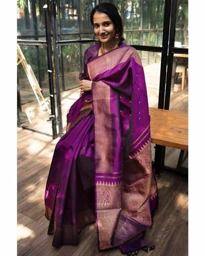 Soft Silk Jacquard Border Magenta Saree by Garv Enterprises