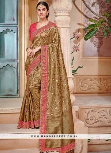 Wediing embroidered Silk Saree by Mangaldeep Store