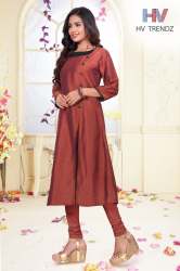 Women's Orange Color Silk Kurti