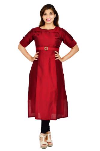 Womens Maroon Color Silk Kurti by K J Textiles