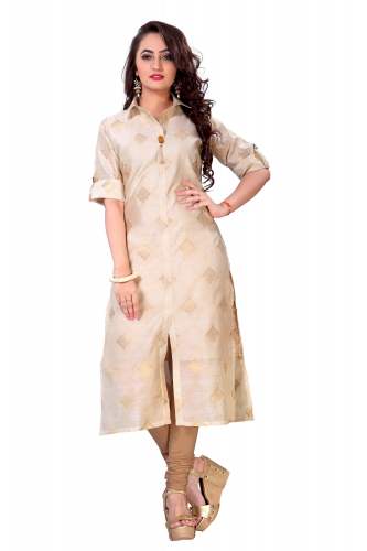 Womens Self Design Creme Silk Kurti by K J Textiles