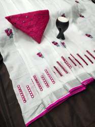 Linen saree with mirror work