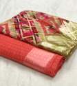 Printed linen saree with satin border  thumb 1