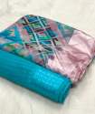 Printed linen saree with satin border  thumb 4