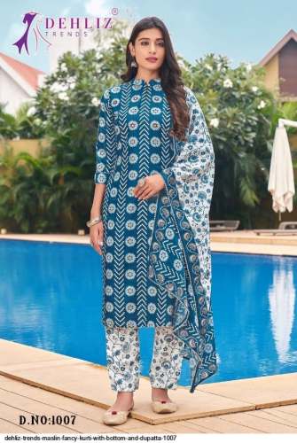 Printed Muslin Kurti Set By Dehliz Trends 1007 by Dehliz Trends