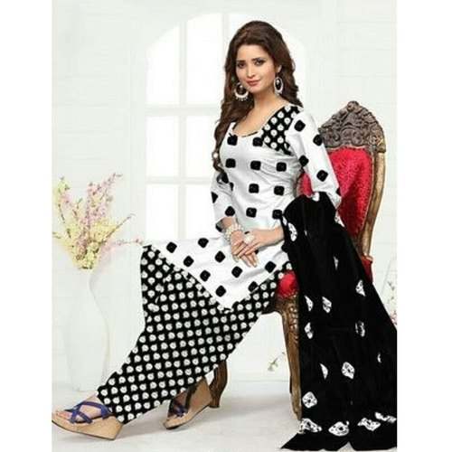 Black and White Cotton Dress Material  by MS Shatrangi Fashions