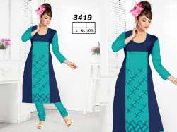 Green and Blue Long Sleeve Kurti 3419