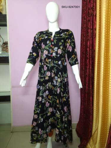 Black Printed Long Kurti by The Kayna Store