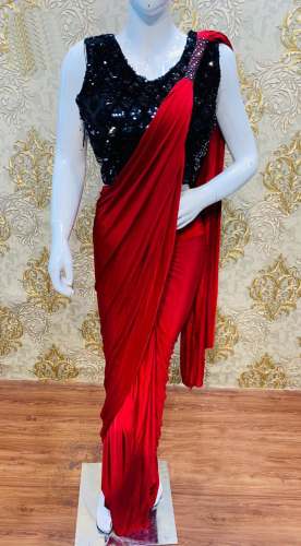 Plain silk saree with embroidery blouse  by Wardrobe Villa