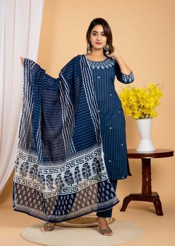 Straight Cotton Embroidery Kurti Pant with Dupatta