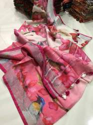 Printed linen sarees 