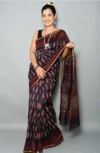 Ajrakh Printed Chanderi Silk Saree