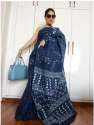 Hand Block Indigo Dabu Print Cotton Mulmul Saree. thumb 1