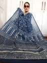 Hand Block Indigo Dabu Print Cotton Mulmul Saree. thumb 3