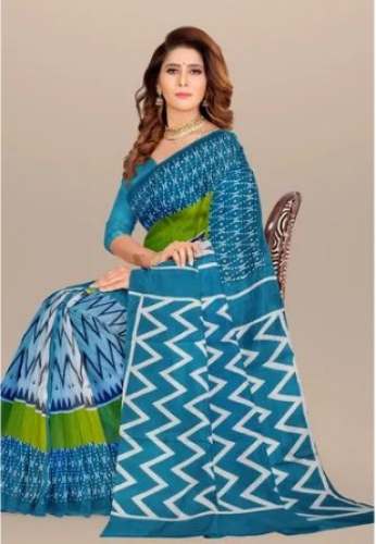 Printed Bagru Print Cotton Mulmul Saree