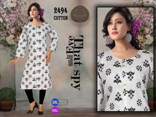 Printed Straight Plus Size Kurti by Krishna Clothing